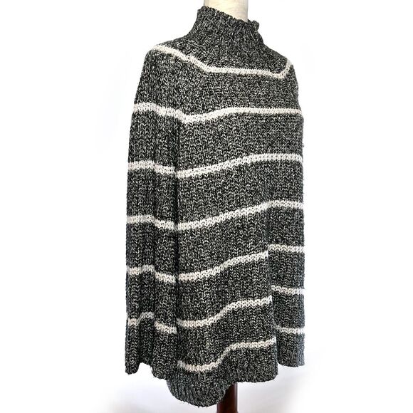 Chaps XL Chunky Knit Mock Neck Sweater Black White - Picture 4 of 8